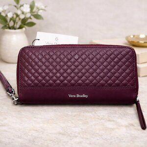 Vera Bradley Mulled Wine Leather Carryall Wristlet Wallet NWT RFID Quilted